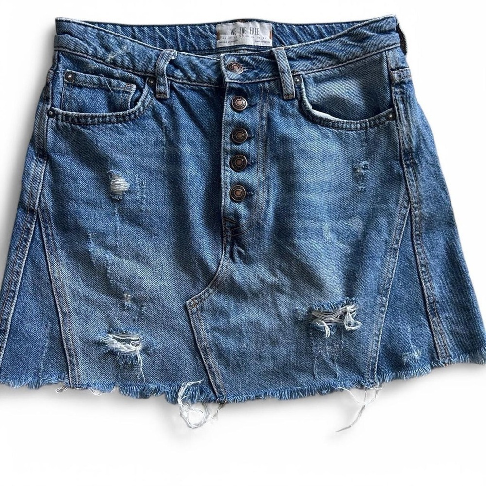 Free People “We the Free” Denim A-Line Distressed Skirt- Size: 27- - Picture 3 of 8